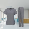 thumbnail image 1 of Conjunto exfoliante Salvador de enfermería con bolsillos pantalones de enfermera ropa de trabajo cómoda Gris XS, 1 of 10