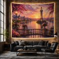 thumbnail image 6 of Floral Garden Romanticized with Riverfront Cityscape at, Mystical Fantasy for Space Lovers, Wall Decor, Valentine'S Day Gift, Tapestry Wall Hanging for Dorm and Living Room, 6 of 7