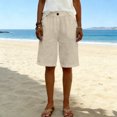 thumbnail image 5 of Women's Elastic Waist Bermuda Shorts Comfy Knee Length Shorts Casual Solid Color Summer Vacation Lounge Walking Beach Shorts with Pockets, 5 of 6