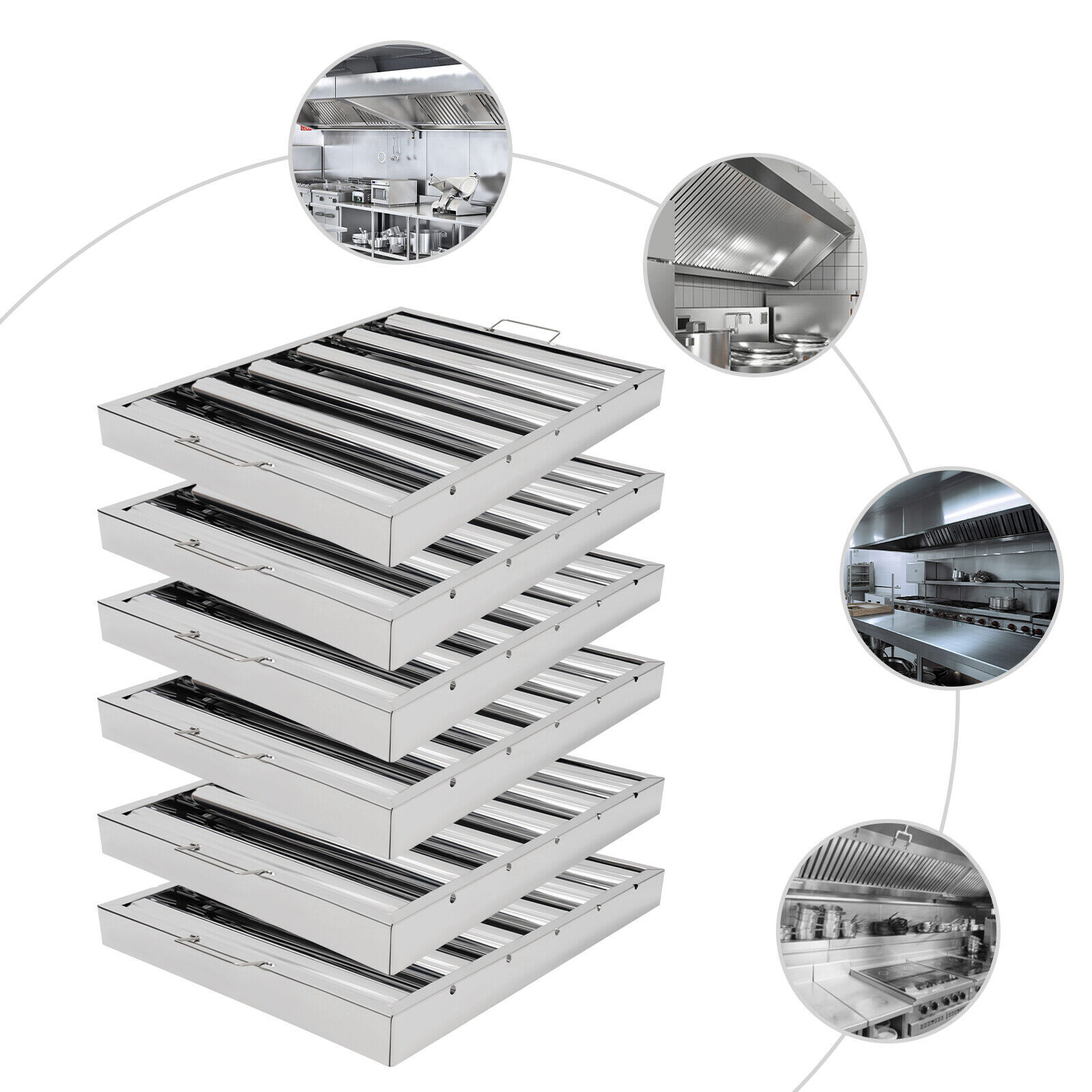 6PCS 19.5"x15.5" Stainless Steel Hood Grease Commercial Exhaust Filter Baffle For Commercial Range Hoods, Baffle Range Hoods