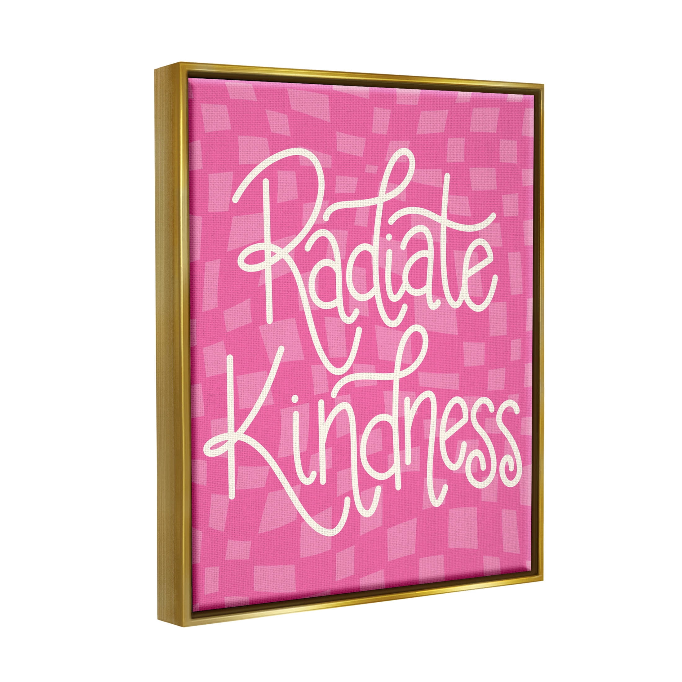 Radiate Kindness Pink Checkered Inspirational Graphic Art Metallic Gold Framed Art Print Wall Art
