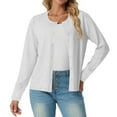 thumbnail image 6 of UVEASISHA Womens Cropped Jacket Long Sleeve Button Down Cardigan Tops Lightweight Casual Fall Cardigans White XL, 6 of 8