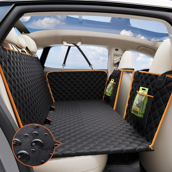 Lufebut - Extensor de asiento trasero, funda de asiento de coche para cama de asiento trasero, cama de viaje de coche, con ventana de malla y bolsillo de almacenamiento, soporta hamaca impermeable de