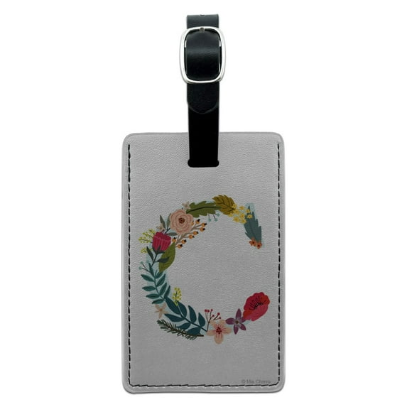 Letter C Floral Monogram Initial Rectangle Leather Luggage Card Suitcase Carry-On ID Tag