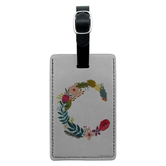 Letter C Floral Monogram Initial Rectangle Leather Luggage Card Suitcase Carry-On ID Tag