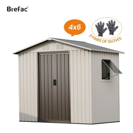 6x4 Outdoor Steel Storage Sheds, Metal Tool Outdoor Shed,With Windows& Air Vent&Gloves,for Backyard,Garden,Lawn,Creamy white