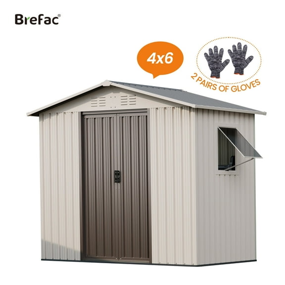 6x4 Outdoor Steel Storage Sheds, Metal Tool Outdoor Shed,With Windows& Air Vent&Gloves,for Backyard,Garden,Lawn,Creamy white