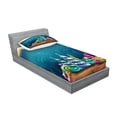 thumbnail image 2 of Ambesonne Ocean Fitted Sheet & Pillow Sham Set, Shell Houses Bubbles, Twinxl, Teal Brown, 2 of 2