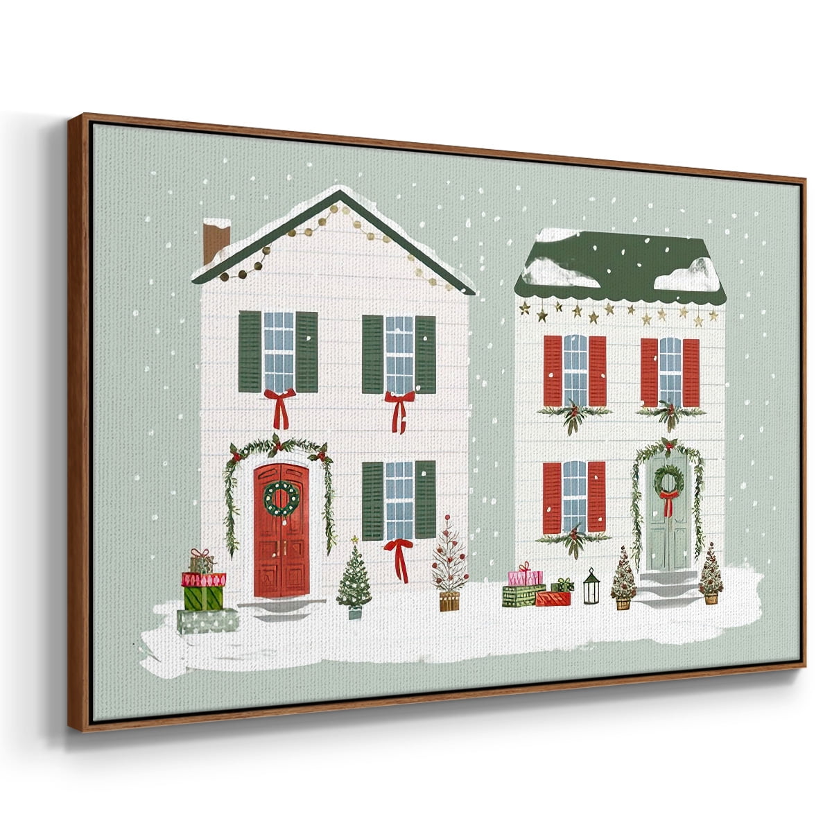 Festive Front Door Collection A - Framed Gallery Wrapped Holiday Canvas - 27 x 41 - Rosewood Frame