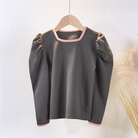 

FZM Christmas Toddler Kids Child Baby Girls Patchwork Long Bubble Sleeve Base Shirt Blouse Tops Outfits Clothes