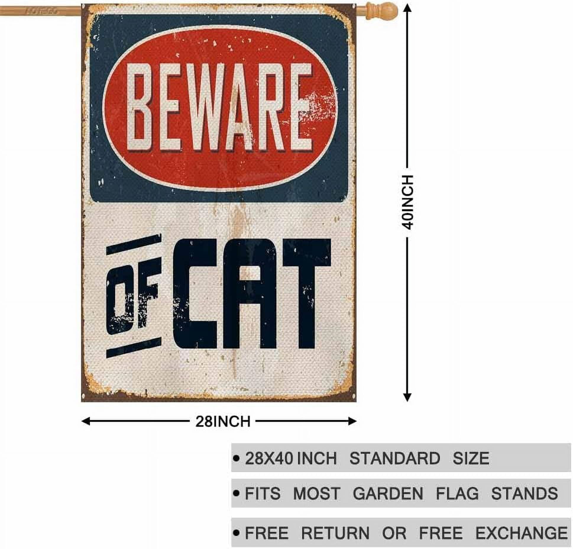 Beware of Cat House Flag Vertical Double Sided Burlap Vintage Metal Sign Grunge Effects Farmhouse Yard Outdoor Seasonal Flags Decoration 28 x 40 Inches