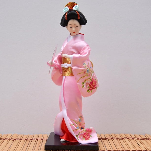 Muñeca Japonesa Geisha, Estatua de Niña Humanoide Antigua Oriental, Figura Coleccionable de Geisha Asiática, Regalos de Decoración , Rosado Colco Muñeca Kimono Japonés