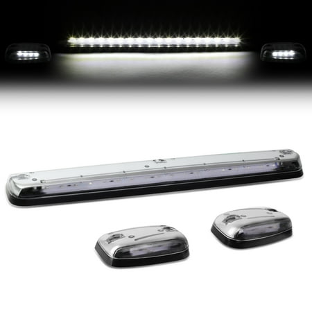 Center Tail - For 2007 to 2013 Silverado / Sierra GMT900 LED Cab Roof Center Light + Pair Side Lamps (Chrome Housing White LED) 09 10 11 12