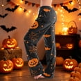 thumbnail image 2 of Halloween Pajama Pants Women Stretch Wide Leg Pj Pants High Waisted Cute Pumpkin Skull Ghost Print Pjs Pants, 2 of 5