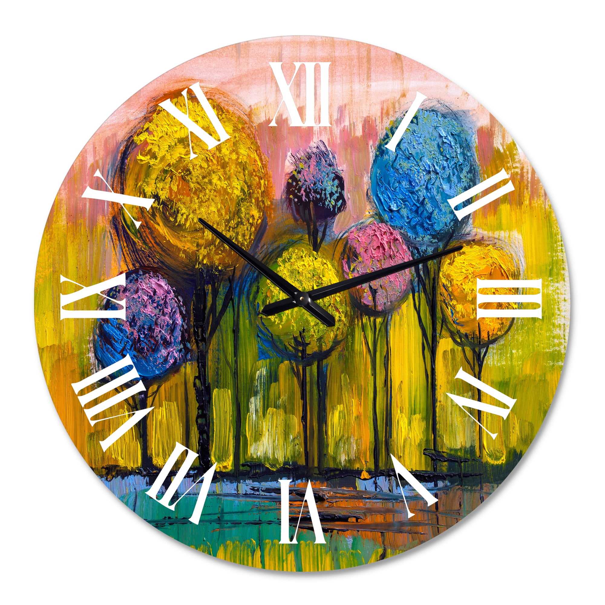 Designart 'Colourful Trees Impressionist Landscape Iv' Modern Wall Clock