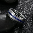 thumbnail image 3 of Tioneer Tungsten Carbide Silver Wedding Band w/ Blue or Red Cubic Zirconia Eternity Style w/ Step Edges 8mm Ring, 3 of 5