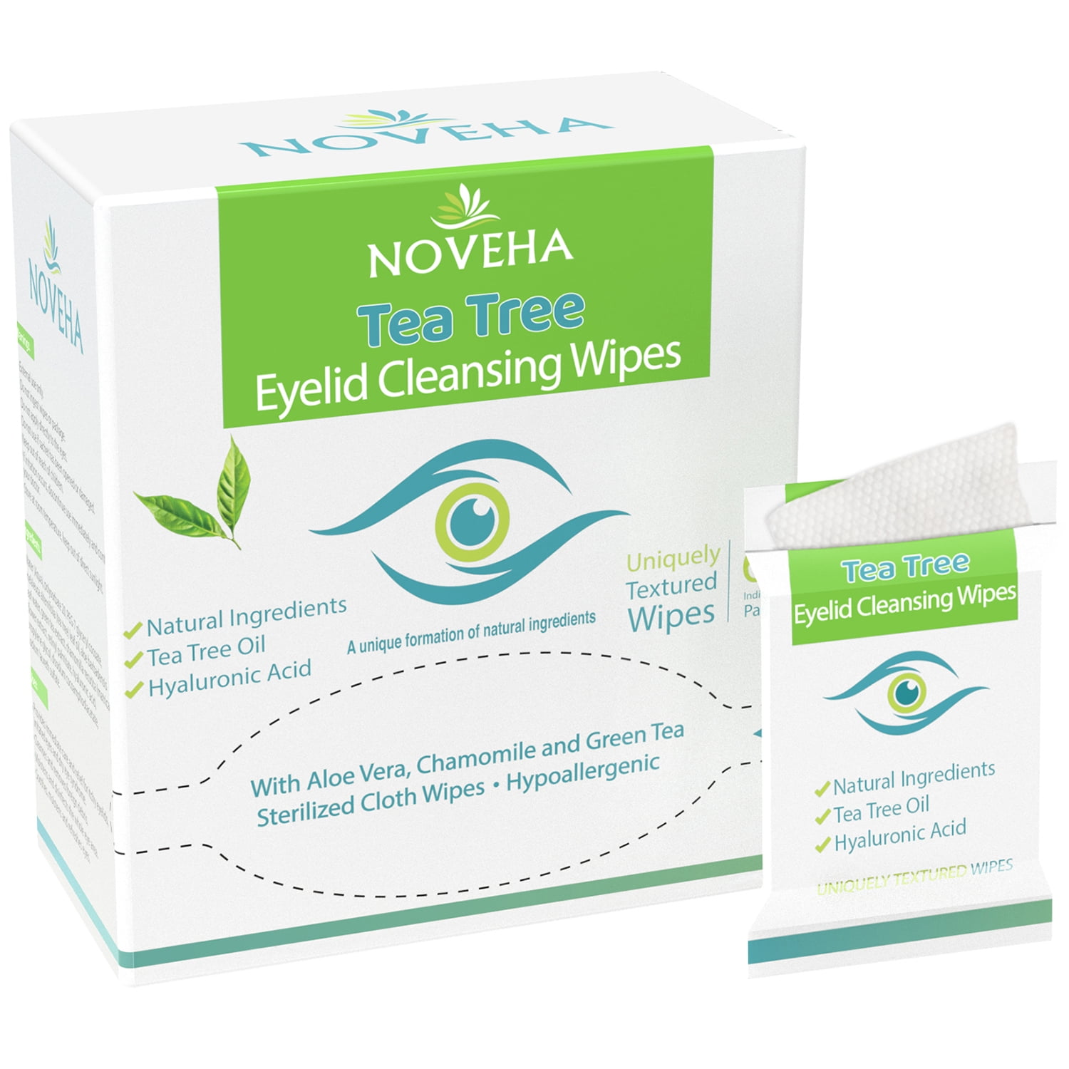 Tea Tree Oil Eyelid & Lash Wipes With Hyaluronic Acid, Green Tea