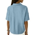 thumbnail image 7 of longantii Cotton Linen Shirts for Women 2026 Summer Gauze Shirts Button Down V Neck Half Sleeve Blouses Dressy Travel Loose Casual Tops Light Blue S, 7 of 7