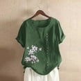 thumbnail image 2 of Pxiakgy Womens Embroidered Tops Casual Summer Boho T Shirts Women's Casual Loose Cotton and Linen T Shirt Cotton and Linen Top Loose Fit Short Sleeve Floral Blouses Linen Tops for Women Army Green L, 2 of 8