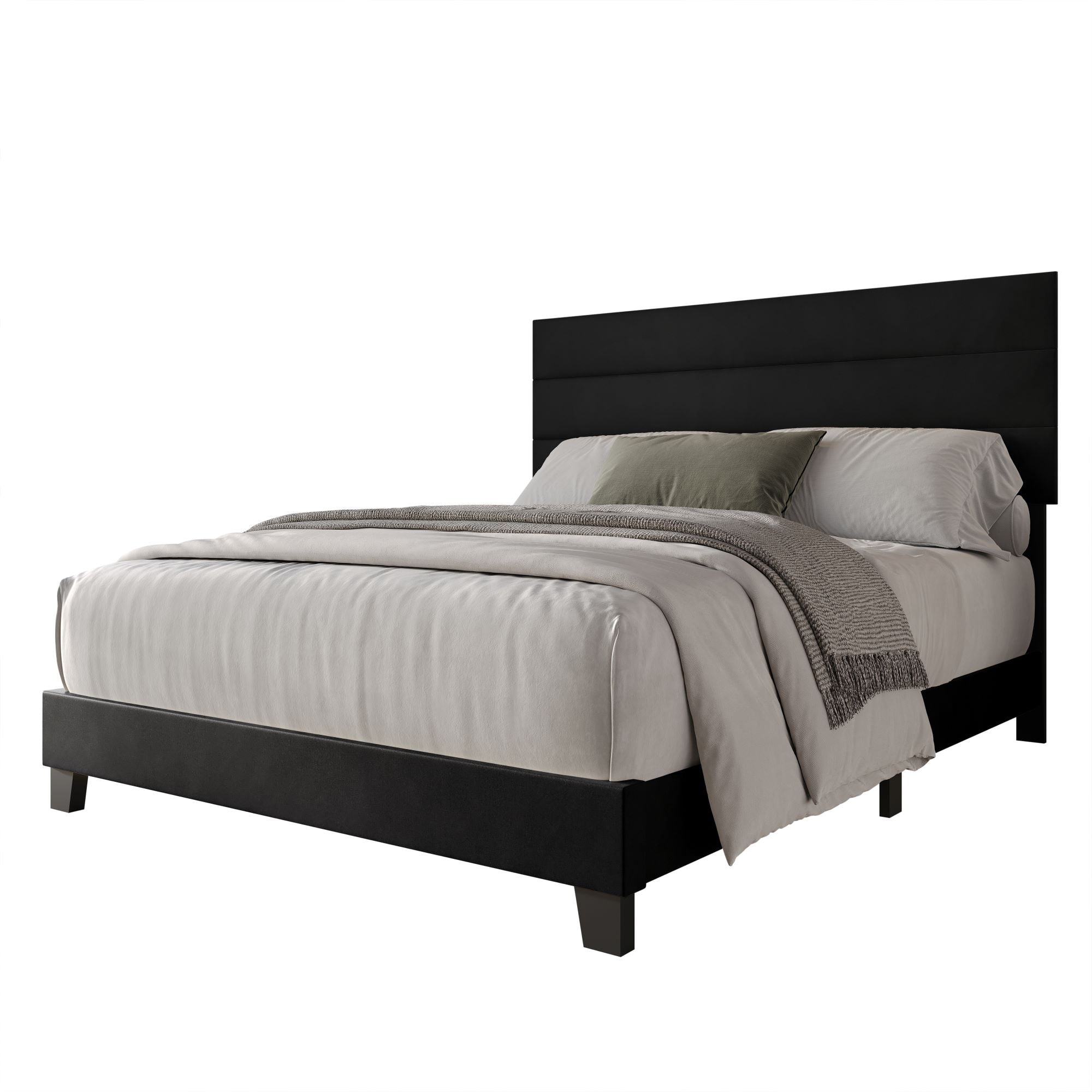 Home Design Vallejo Queen Velvet Upholstered Panel Bed Frame For Adult, Box Spring Required, Black