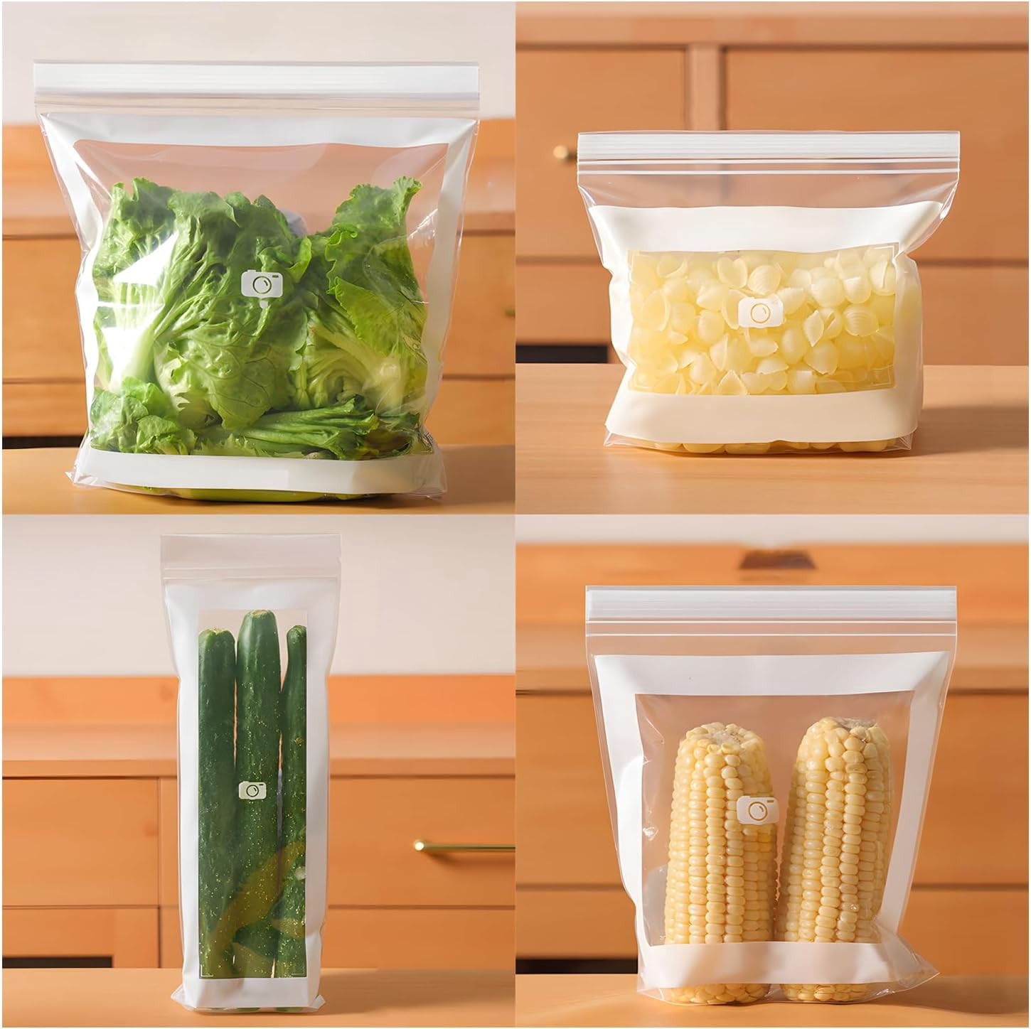 Food Grade Fresh-Keeping Bags, Reusable Plastic Produce with Dual Interlocking Seal, Clear Long Sealed Bags for Vegetables Fruits Refrigerator Freezer Kitchen Organization.