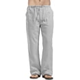 thumbnail image 1 of Pantalones casuales de lino para hombre, pantalones holgados de pierna recta con cintura elástica, pantalones de yoga para playa y verano, 1 of 5