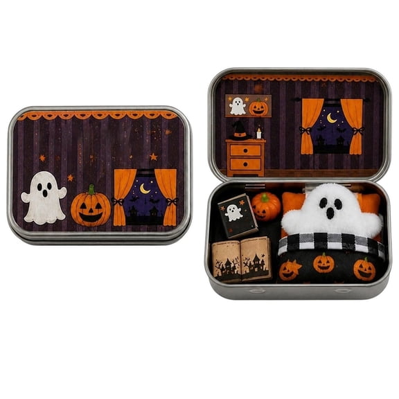 Halloween Mini Ghost Tin Set for Desk or Shelf Display Decor Accent