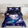 thumbnail image 2 of jejeloiu Sea Animal Axolotl Queen Comforter Set,Universe Planet Bedding Comforter Set For Girls Kids Reversible 3pcs, 2 of 8