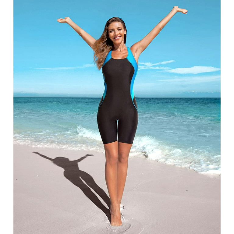 Asoul Women's Color Blocked Athletic One Piece Swimsuits Sport Bathing Suit  with Boyleg