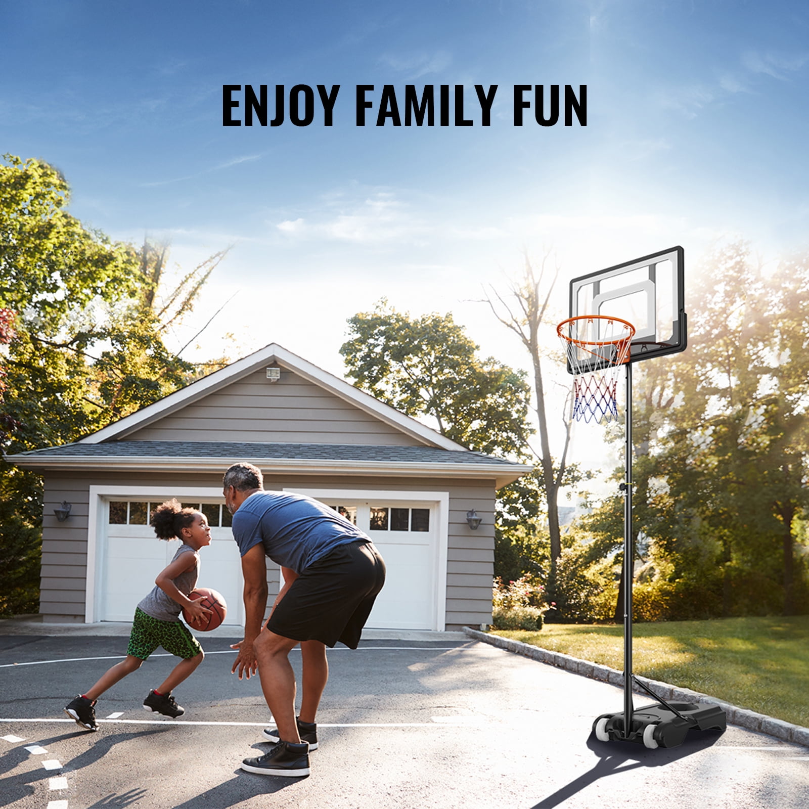 KFFKFF 32 Inch Basketball Hoop 5-7 Feet Adjustable Height Premium PC Backboard Portable Basketball Hoop Goal System with Wheels for Teenagers Indoor Outdoor Basketball Game