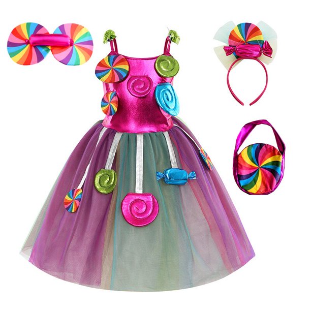 Festival Party Candy Dress Girls Purim Festival Fancy Lollipop Party Costume Niños Summer Tutu Vestidos Dressy Party Ball Gown5-6T M Gao Jinjia LED