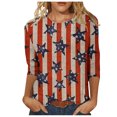thumbnail image 2 of Fiudx Ofertas Relámpago Blusa Holgada con Estampado de Independencia y Cuello Redondo Retro de Manga Tres Cuartos a La Moda para Mujer, 2 of 4