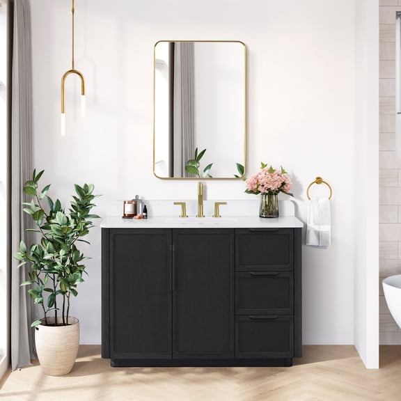 Busan 48" Single Bath Vanity in Oak Classic Black with White Quartz Stone Top