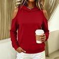 thumbnail image 6 of Lcziwo Cold Shoulder Sweatshirt for Women Cutout Long Sleeve Solid Pullover Tops Oversized Casual Trendy Fall Fashion Hoodie with Pockets Red,S, 6 of 7