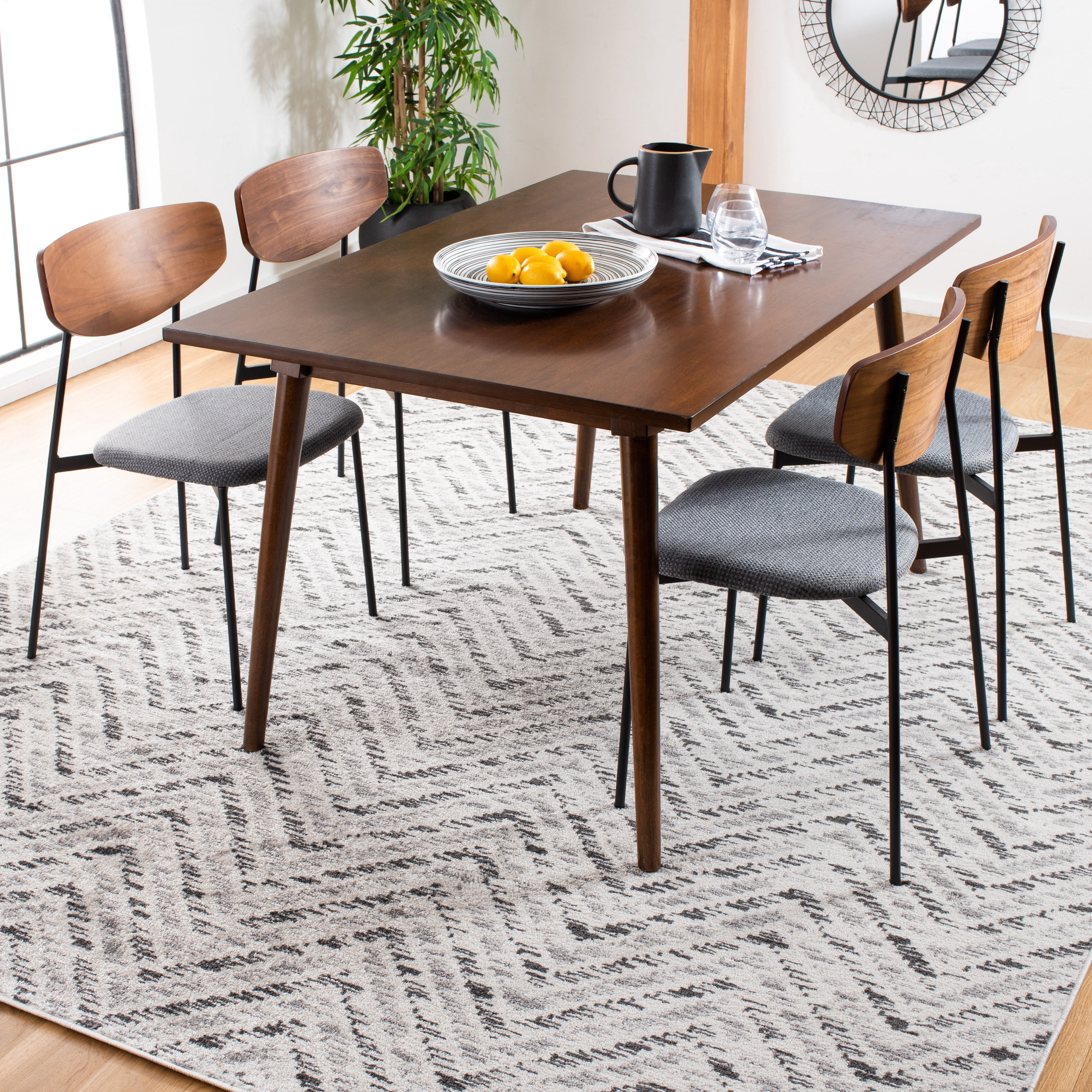SAFAVIEH Adirondack Altan Striped Area Rug, Ivory/Charcoal, 8' x 8' Square