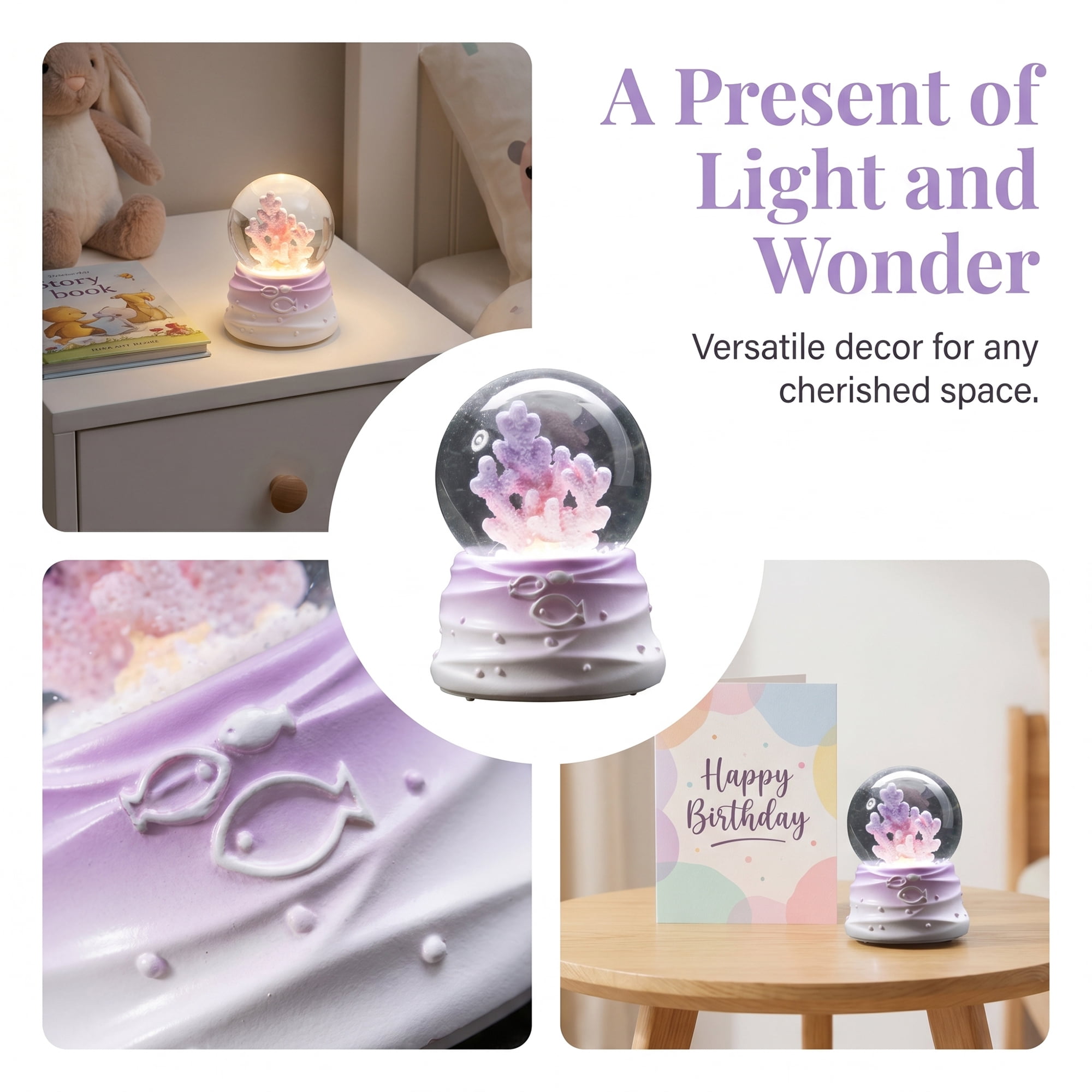 Unique Bargains Cute Cartoon Light Up Crystal Ball Mini Resin Figurine Snow Globe Purple