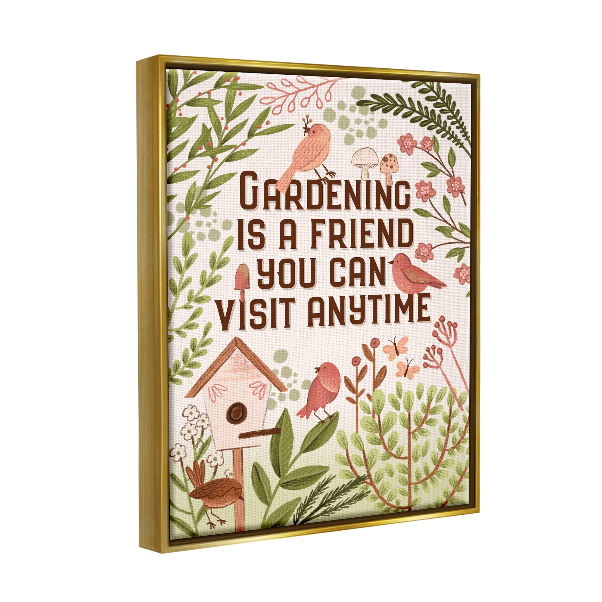 Stupell Industries Gardening Is A Friend Phrase Botanical & Floral Painting Gold Floater Framed Art Print Wall Art, 17 x 21