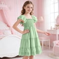 thumbnail image 6 of newwalpole Girls Spring Summer Floral Dress Teen Ruffle Smocked 3 Layerr Dresses Kids Cute Boho Easter Clothes Green for Size 6-7 Years, 6 of 7