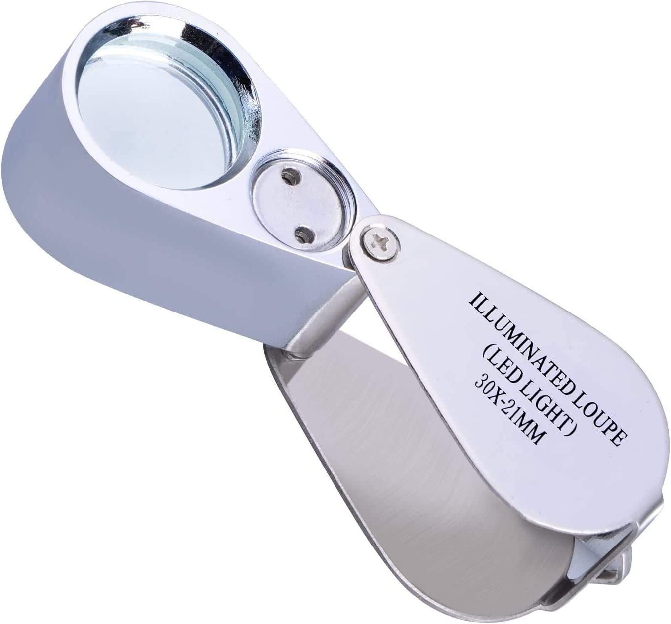 30X Full Metal Jewelry Loop Magnifier,Illuminated Pocket Folding Best