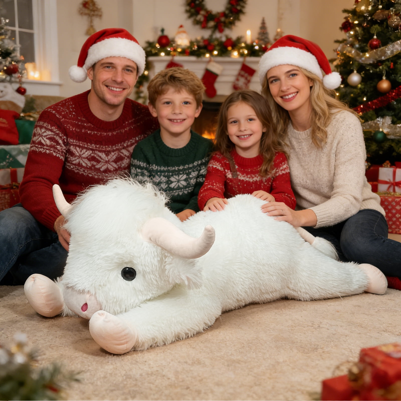 Giant Highland Cow Stuffed Animal 38" White Plush Cow, Soft Giant Cow Pillow for Kids and Adults