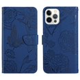 thumbnail image 2 of Feishell Crossbody Wallet Cover for iPhone 14 Pro Max,Flower & Butterfly Embossed Pattern PU Leather Magnetic Flip Stand Card Slots Shockproof Phone Case with Shoulder & Wrist Strap,Darkblue, 2 of 13