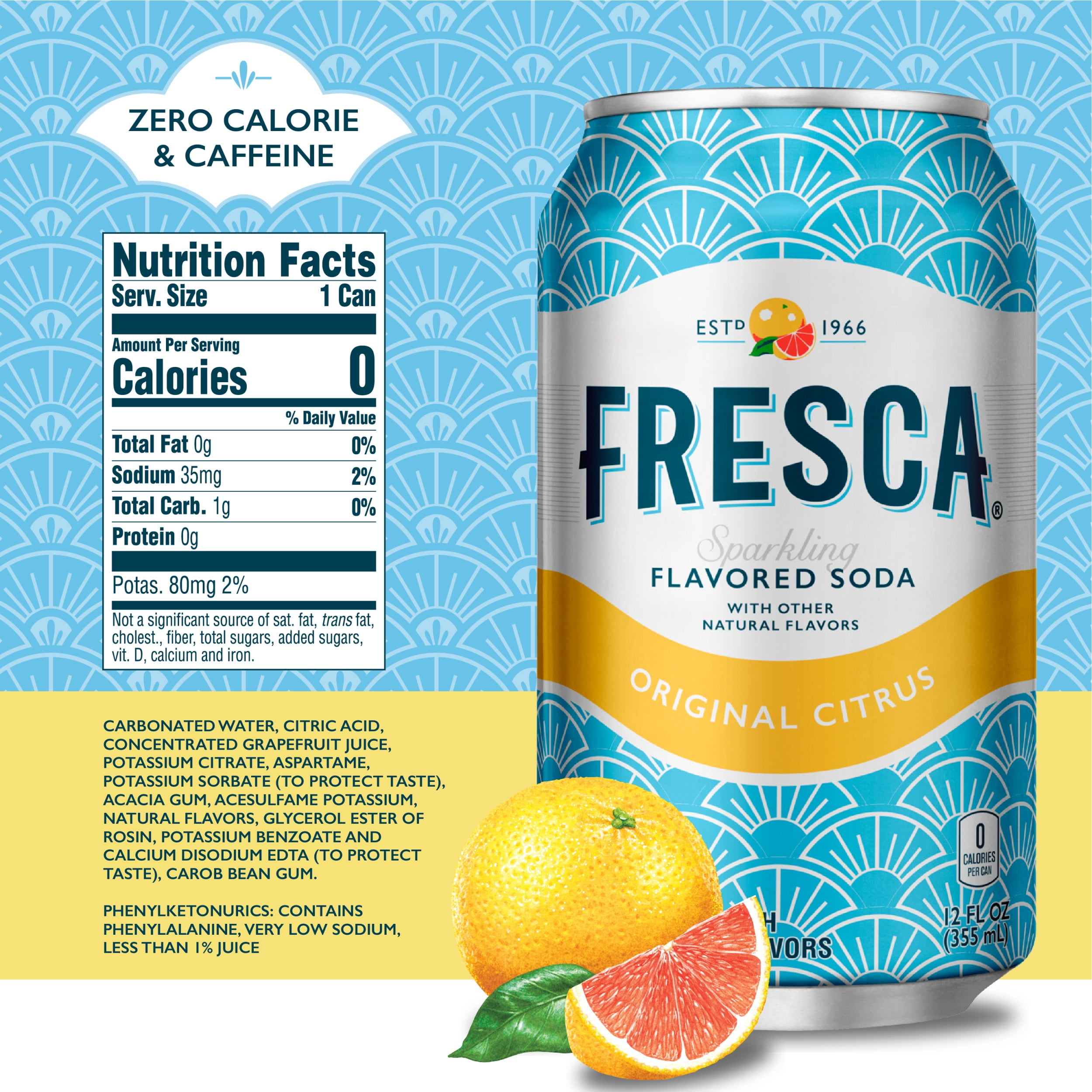 Fresca Original Citrus Soda Sparkling Flavored Soda Pop Soft Drink Zero Calorie and Sugar Free, 12 fl oz, 12 Pack - Walmart.com - Walmart.com Fresca Original Citrus Soda Sparkling Flavored Soda Pop Soft Drink Zero Calorie and Sugar Free, 12 fl oz, 12 Pack - Walmart.com - Walmart.com