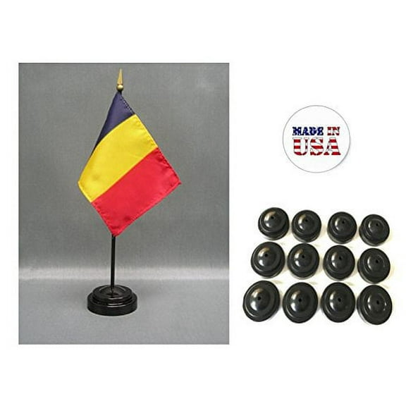 Box of 12 Romania 4"x6" Miniature Desk & Table Flags Includes 12 Flag Stands & 12 Romanian Small Mini Stick Flags