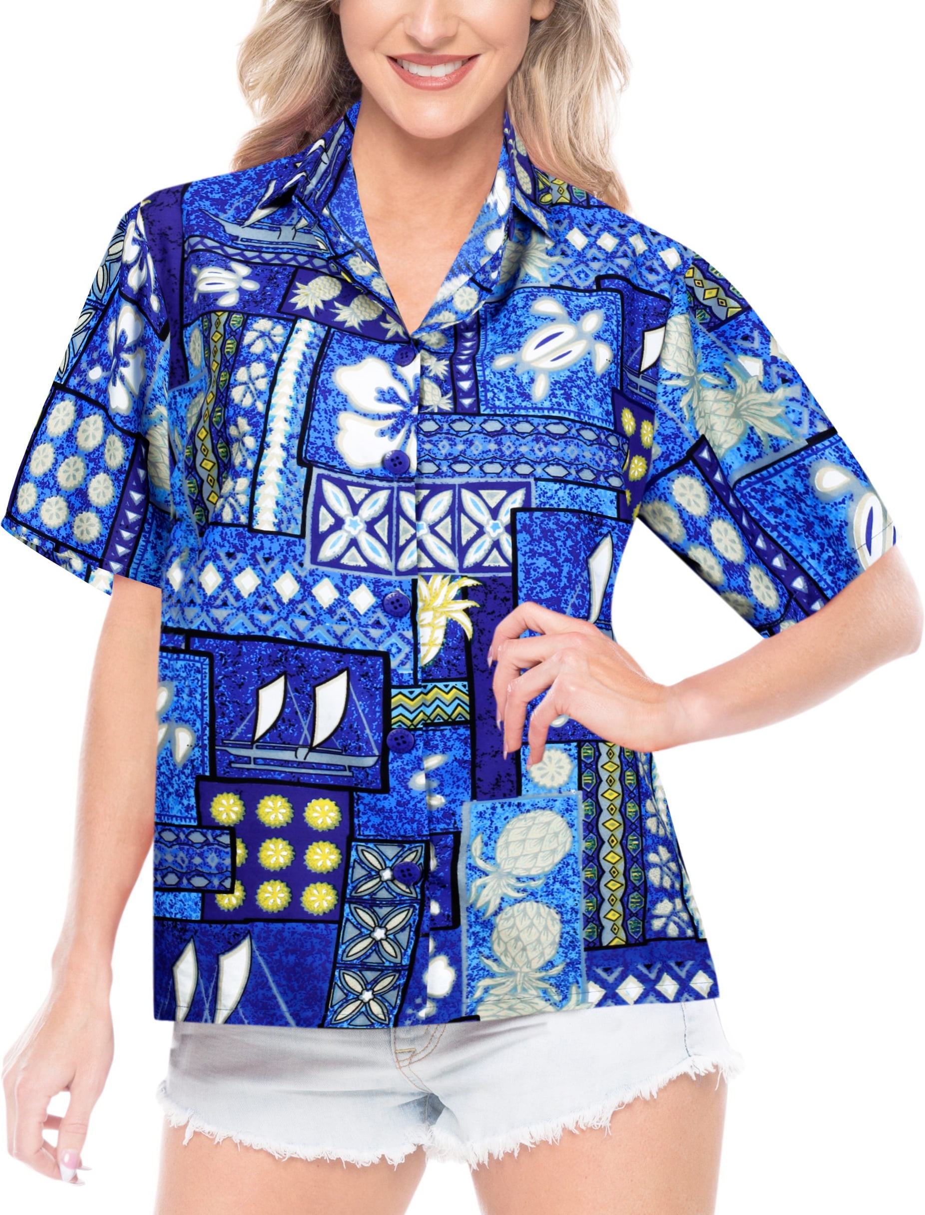 HAPPY BAY Women Hawaiian Shirt Beach Top Blouses Tank Aloha Casual