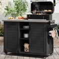 thumbnail image 3 of S-HOME Versatile Outdoor Bar Cart with Foldable Grill Table, 78.3 Inch Wooden Grill Station Featuring Ample Storage for BBQ Essentials in Your Garden, Black, 3 of 26