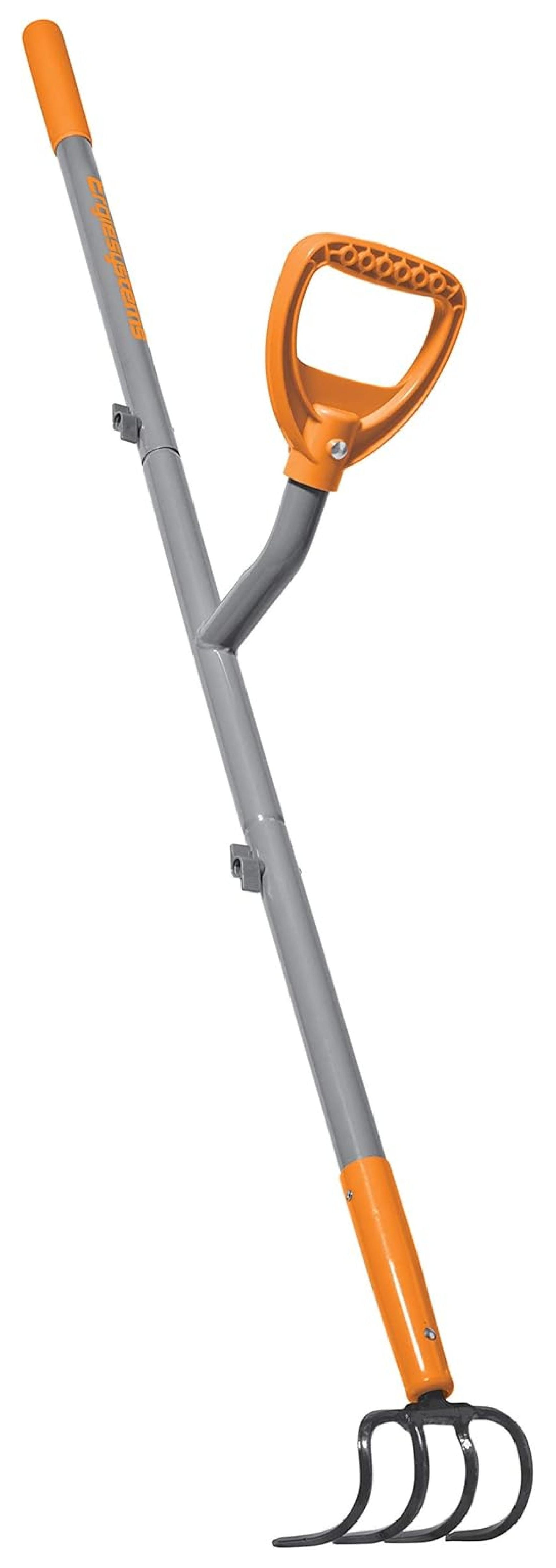 ErgieShovel 54" Ergonomic Steel Garden Cultivator w/ D Grip Handle, 4 Tine Head Lawn Tool for Yard Work, Soil Aeration, & Weeding, Orange - ERG-CLTV45