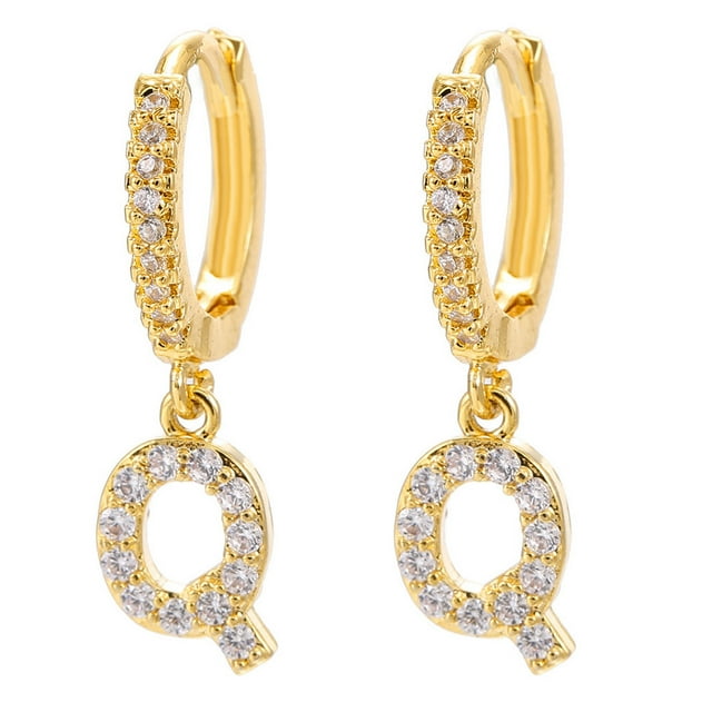 Iumwxz Dainty Gold Plated Initial Hoop Earrings Letter Alphabet Dangle Earrings Fashion Sparkly Rhinestone Letter Initial Pendant Drop Earrings For Women Valent
