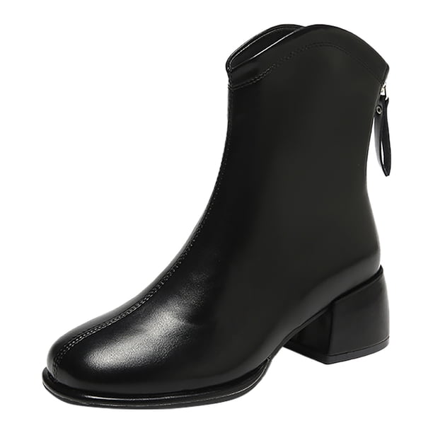 NECHOLOGY Botas Mujer Zapatos Botines para mujer Moda mujer cuero artificial Color sólido otoño suela gruesa tacones cuadrados cremallera botines cortos zapatos de punta redonda (Black, 6.5)