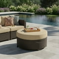 thumbnail image 2 of Cabo Large Round Ottoman Foot Rest with Jacobean Flat Wicker Frame and Sunbrella Seat Cushion, Durable Weather-Resistant Indoor Outdoor Furniture for Seating (34" L x 34" W x 13" H), 2 of 5