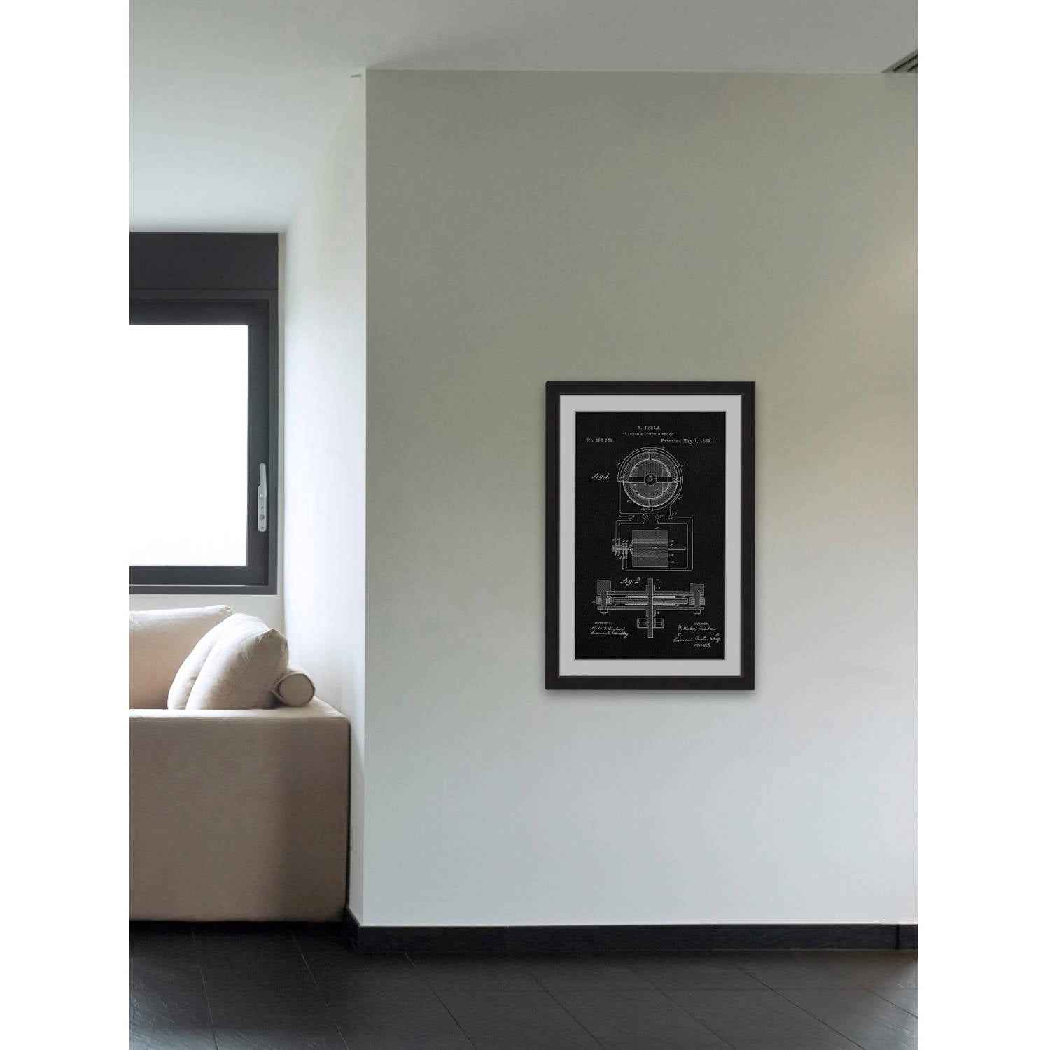 "Tesla Motor 1888 Black Paper" Framed Painting Print